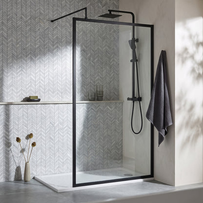Fairford 1100mm Matt Black Fully Framed 8mm Wetroom Screen - 1850mm High