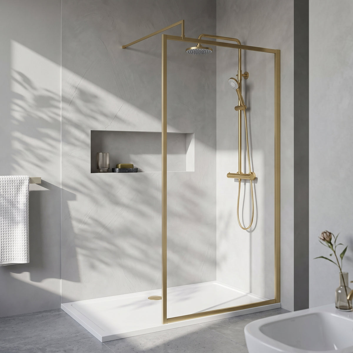 Fairford 1100mm Brushed Brass Fully Framed 8mm Wetroom Screen - 1850mm High