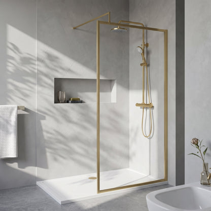 Fairford 1100mm Brushed Brass Fully Framed 8mm Wetroom Screen - 1850mm High