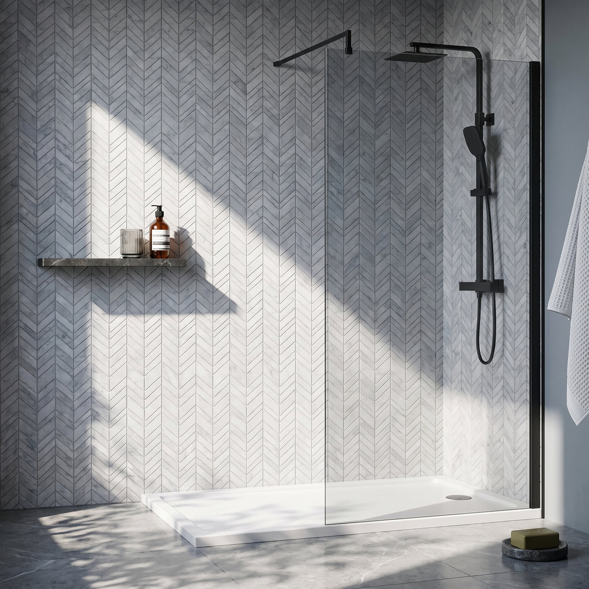 Fairford 1200mm 8mm Matt Black Framed Wetroom Screen