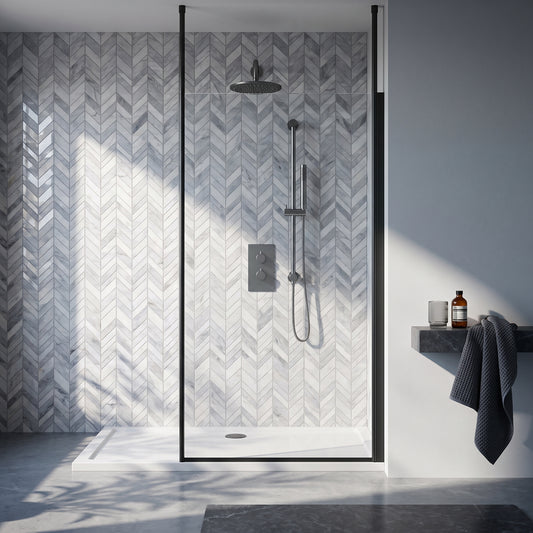 Fairford 1200mm 8mm Matt Black Framed Wetroom Screen, 2 Ceiling Posts