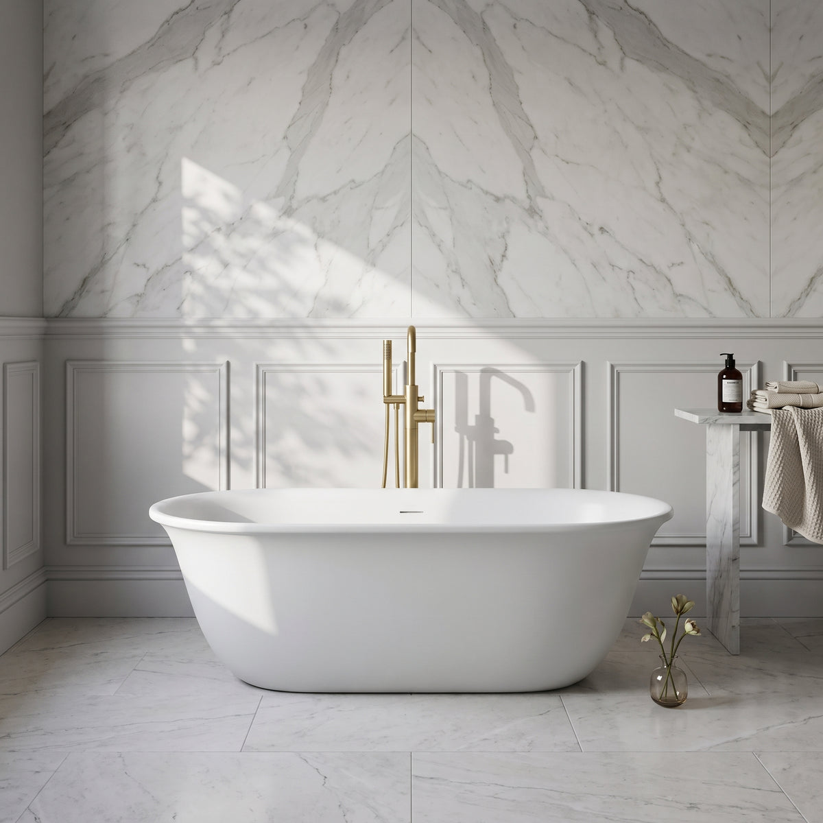 Fairford Omnia 1680 x 750 x 570mm Matt Solid Surface Freestanding Bath