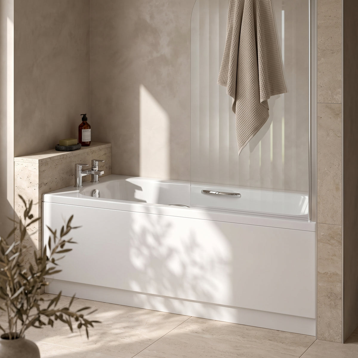 1600 x 700mm Steel Bath Twin Grips, 2TH, Anti Slip