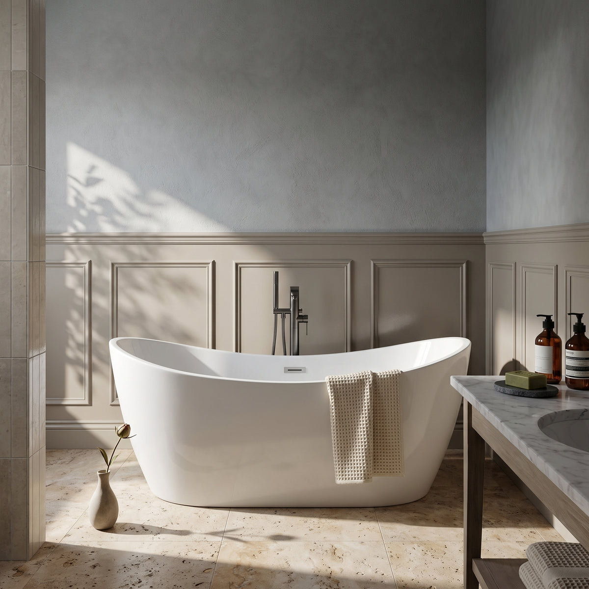 Rivato Assisi 1800mm x 900mm x 720mm Gloss White Freestanding Shower Bath