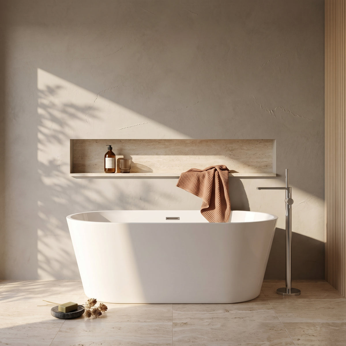 Rivato Modena 1600 x 750 x 580mm Gloss White Freestanding Shower Bath