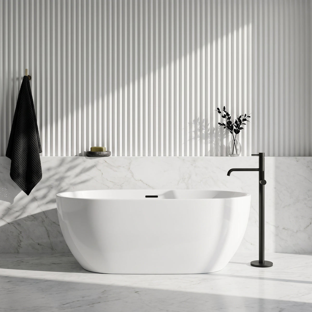 Rivato Palermo 1500mm x 800mm x 580mm Gloss White Freestanding Shower Bath