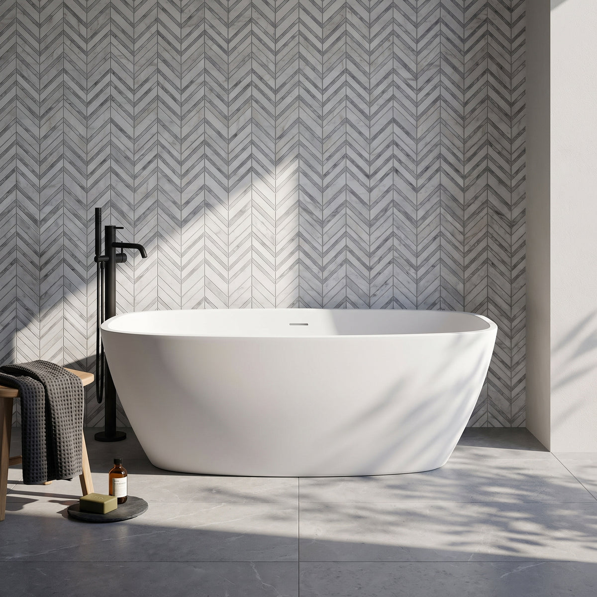 Fairford Vive 1610 x 750 x 530mm Matt Solid Surface Freestanding Bath
