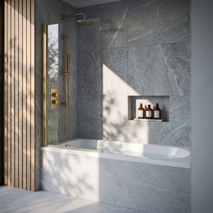 Fairford 6mm Brushed Brass Hinged Bath Screen