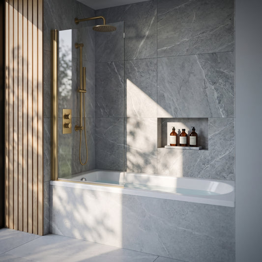 Fairford 6mm Brushed Brass Hinged Bath Screen