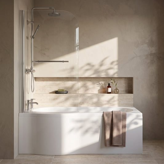 Fairford 6mm B Shaped Shower Bath Screen with Rail