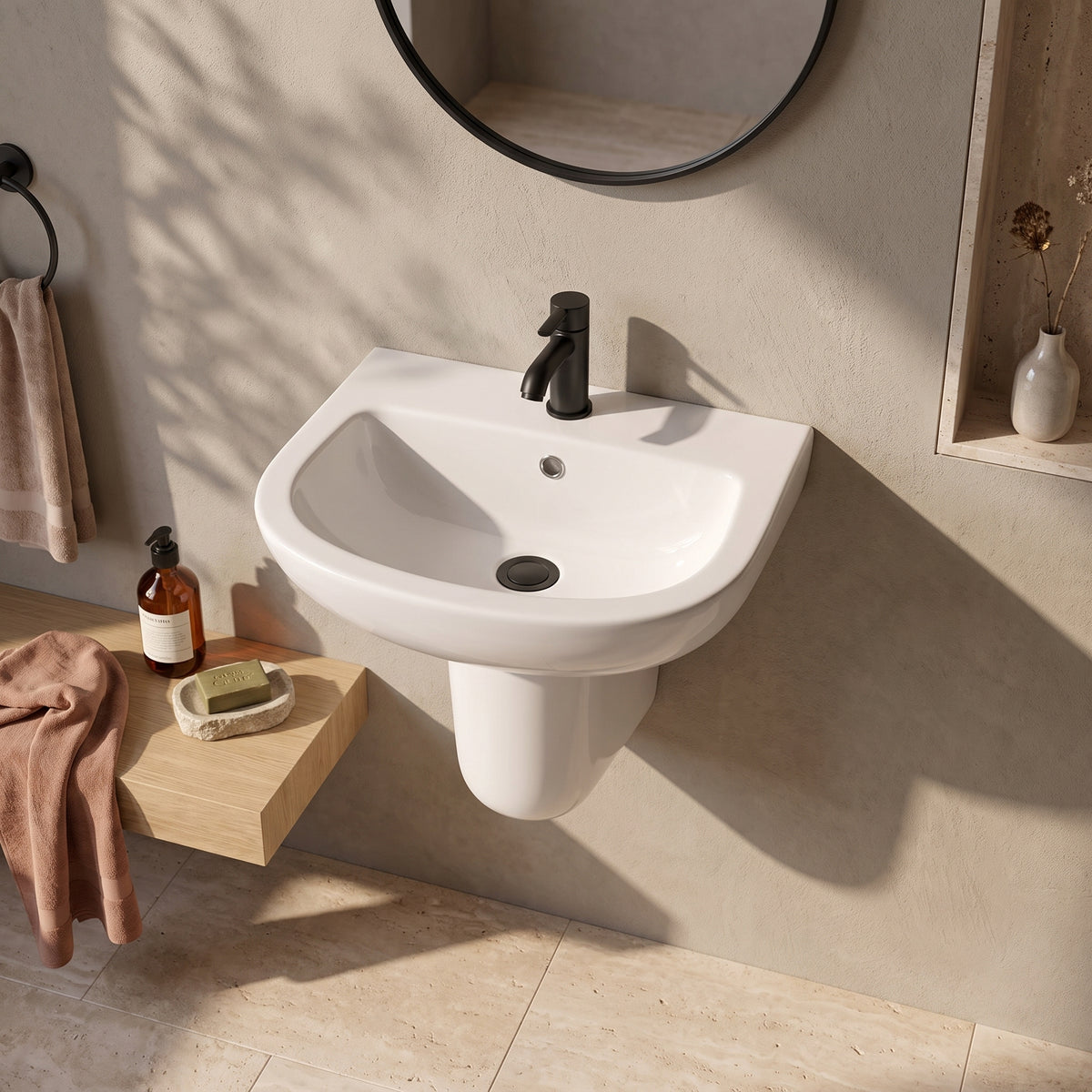 Fairford Roda 450mm 1 Tap Hole Basin with Semi Pedestal