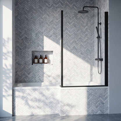 Fairford 6mm Matt Black L Shape Shower Bath Screen with Fixed Return
