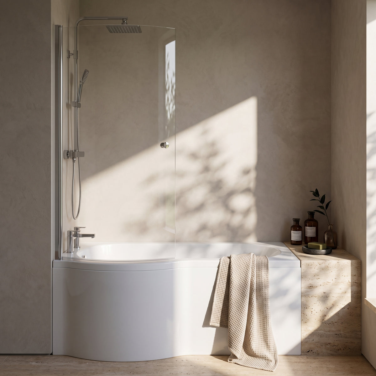 Fairford 6mm P Shaped Shower Bath Screen with Knob