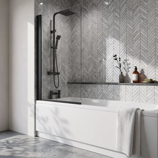 Fairford 6mm Straight Shower Bath Screen, Matt Black