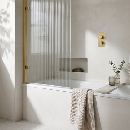 Fairford 8mm Brushed Brass Fluted Square Hinged Bath Screen