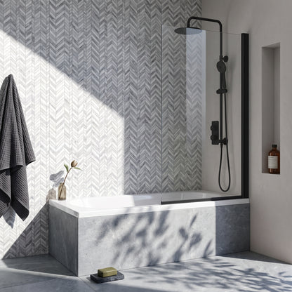 Fairford Matt Black Hinged Bath Screen