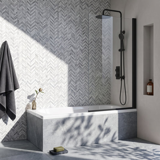 Fairford Matt Black Hinged Bath Screen