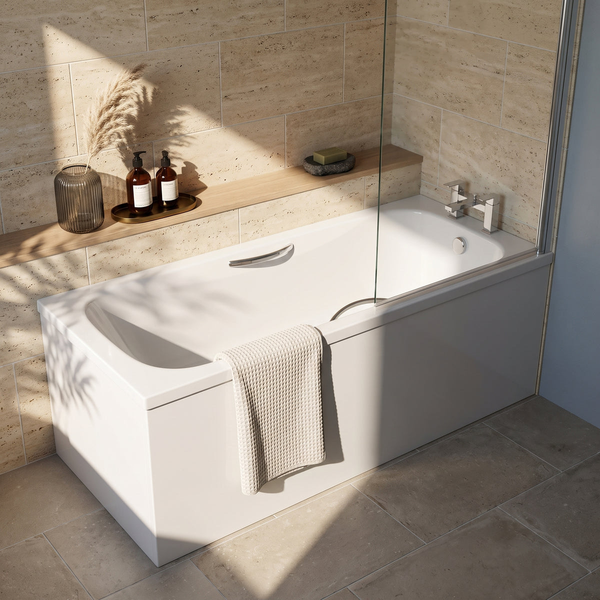 1700 x 700mm Steel Bath Twin Grips, 2TH, Anti Slip