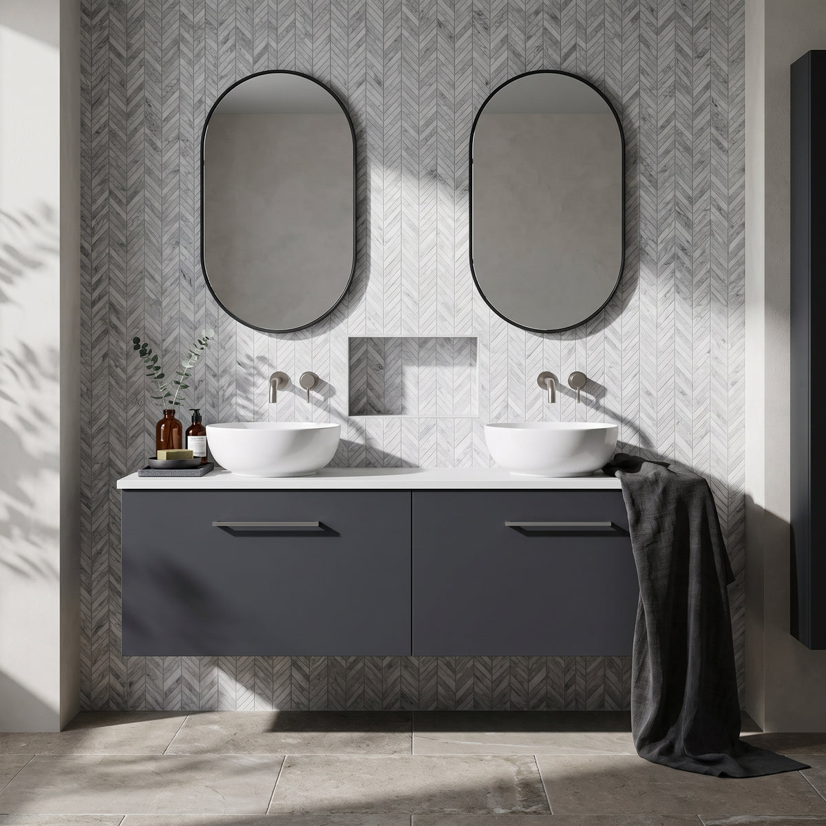 Fairford Aspri Soft Black 1200mm 4 Door Floorstanding Vanity Unit with Worktop