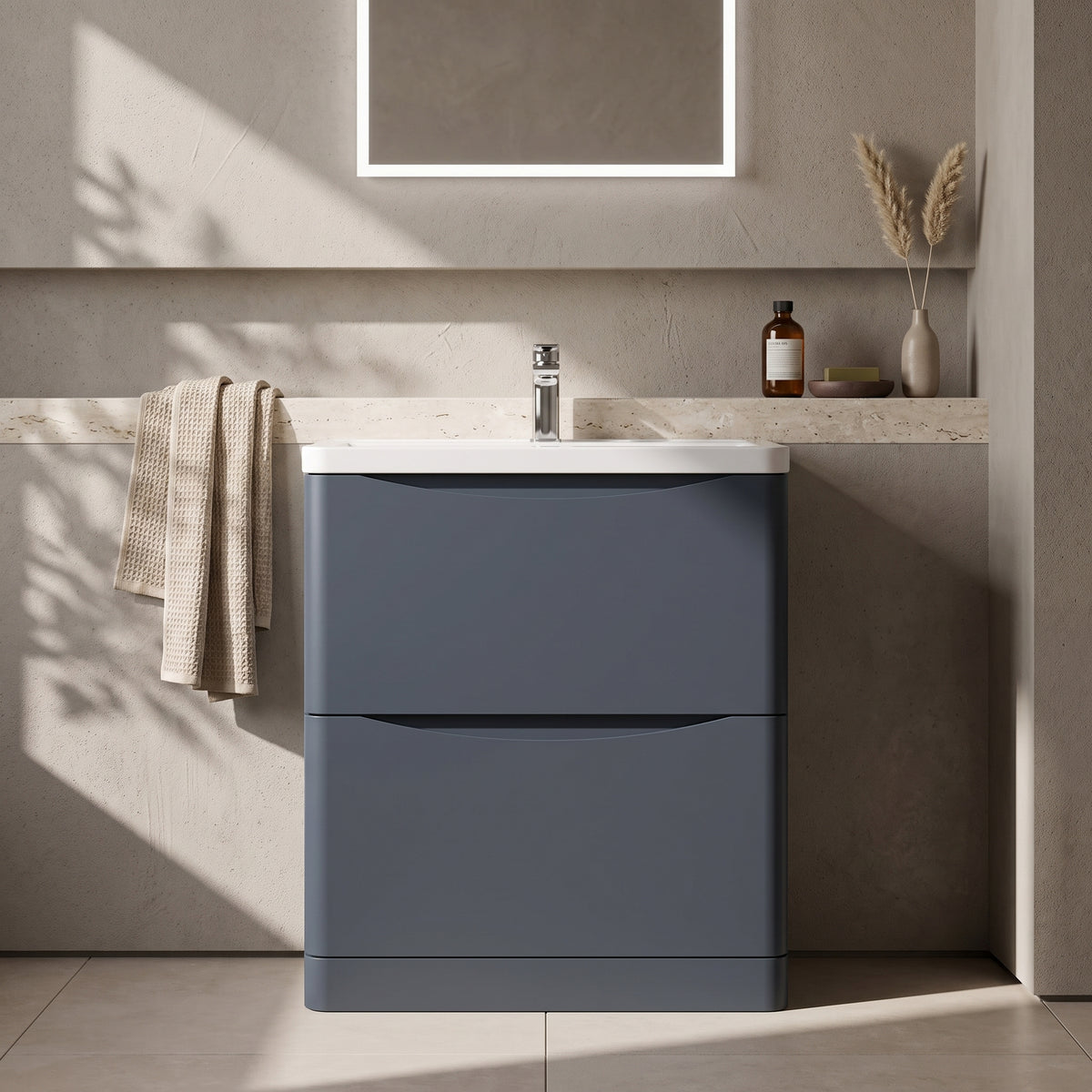 Fairford Eclipse 800mm 2 Drawer Satin Anthracite Floor Standing Vanity Unit