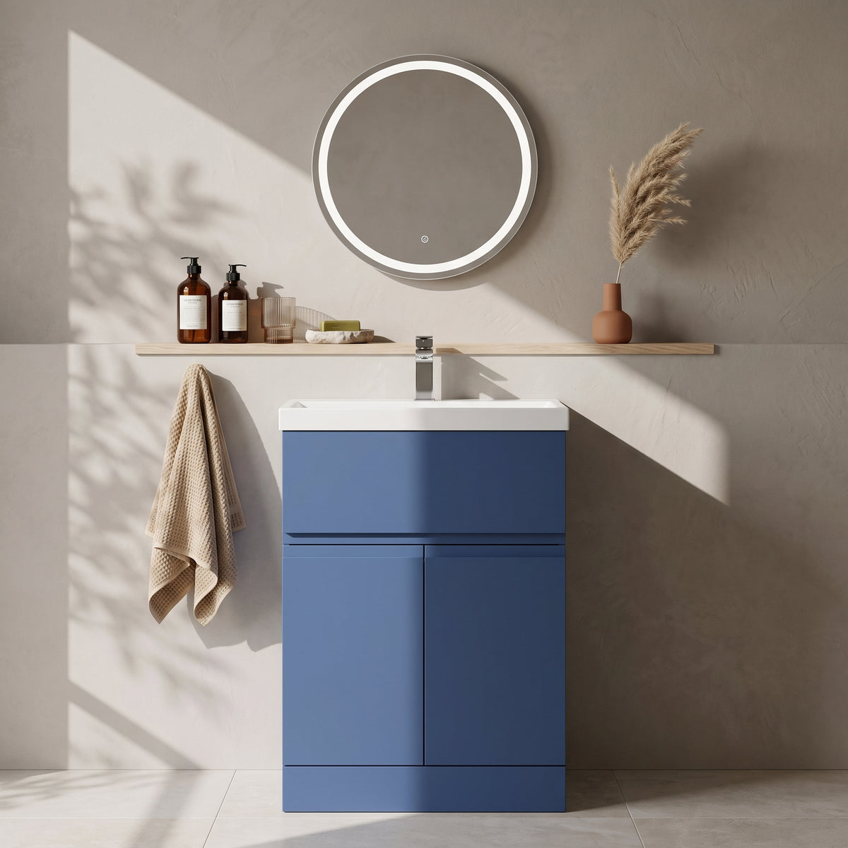 Fairford Finesse 600mm Satin Blue Floor Standing Vanity Unit, with Top Drawer