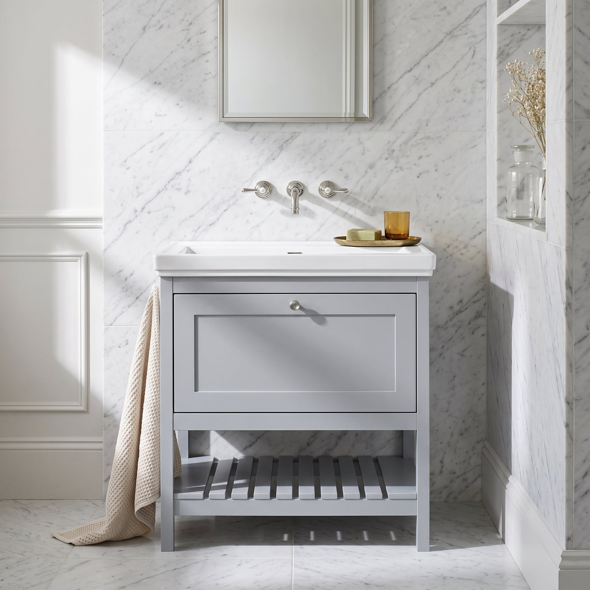 Fairford Juliette Satin Grey 800mm 1 Drawer Floorstanding Vanity Unit with 0 Tap Hole Basin