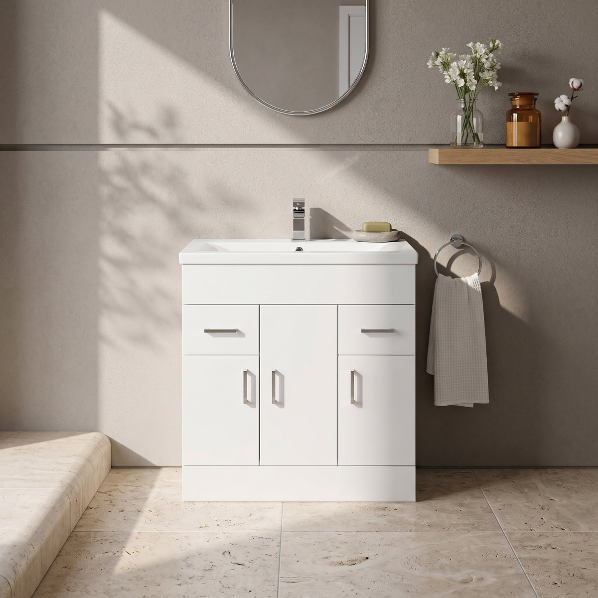 Fairford Kingsly Gloss White 800mm Floor Standing Vanity Unit