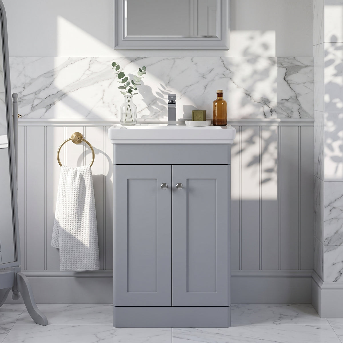 Fairford Laurel 500mm Floor Standing Satin Grey Vanity Unit - 1 Tap Hole