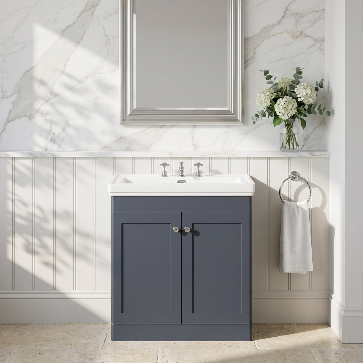 Fairford Laurel 800mm Floor Standing Satin Anthracite Vanity Unit - 3 Tap Hole