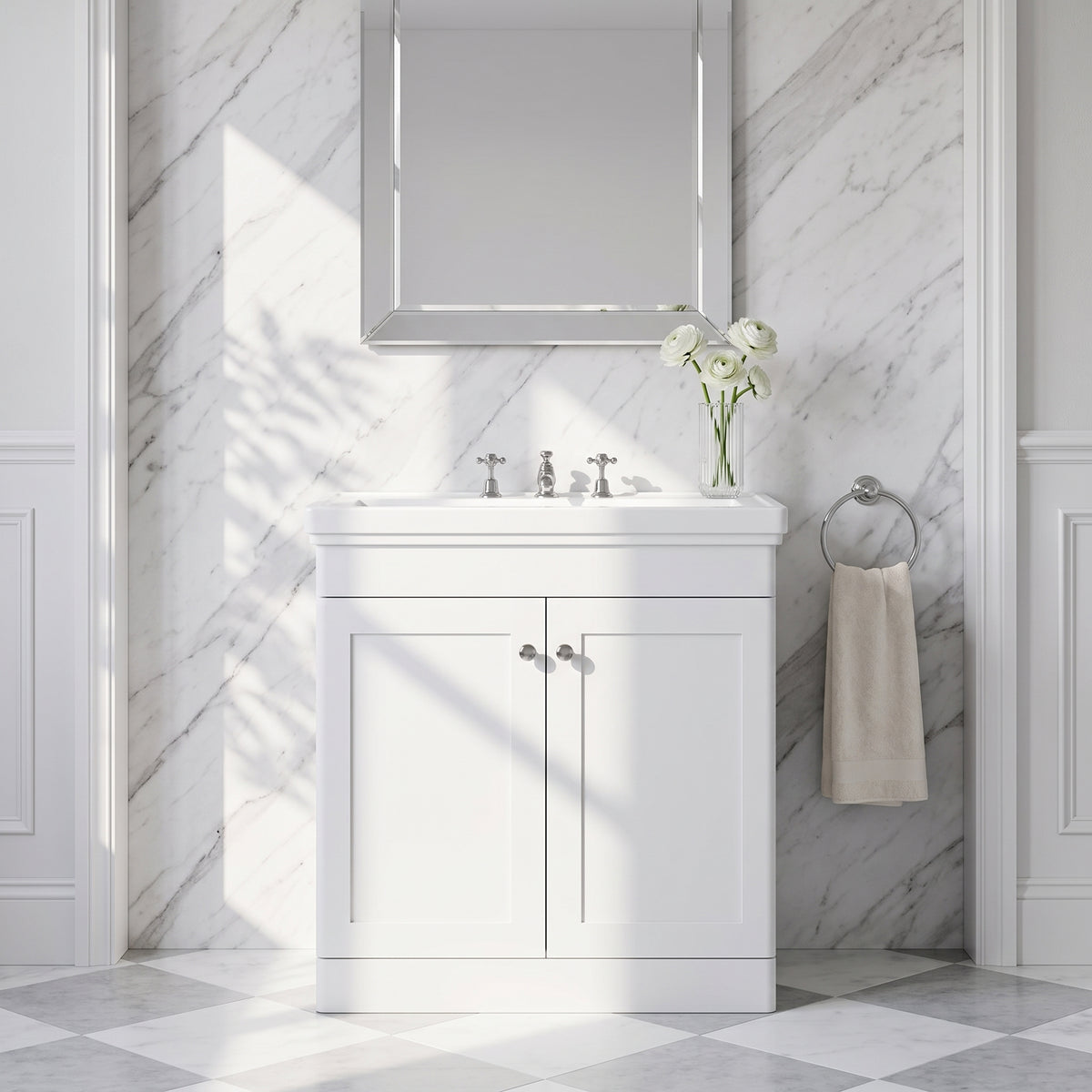 Fairford Laurel 800mm Floor Standing Satin White Vanity Unit - 3 Tap Hole