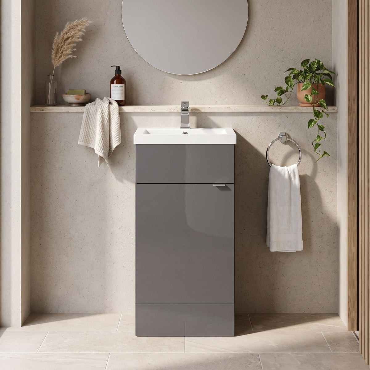 Fairford Union 400mm Full Depth Gloss Grey Vanity Unit