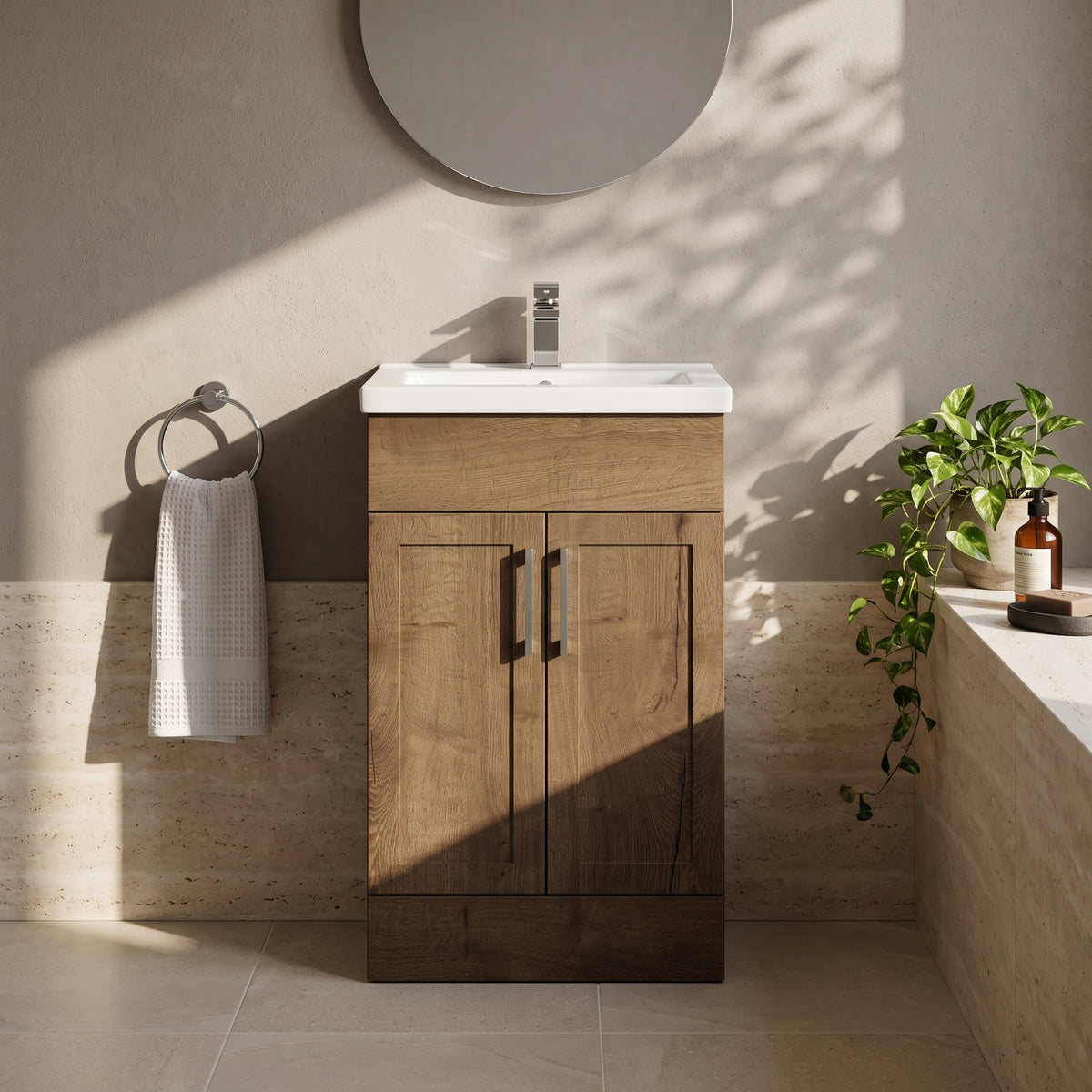 Fairford Union Style Shaker Dark Oak 500mm Slimline Vanity Unit