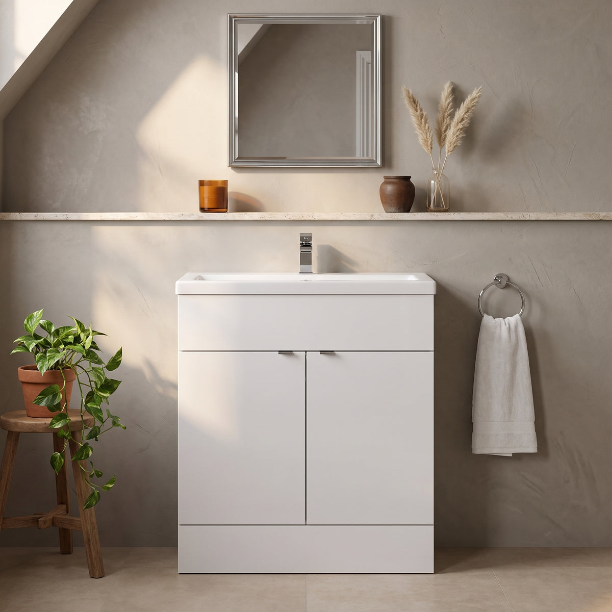 Fairford Union 800mm Full Depth Gloss White Vanity Unit