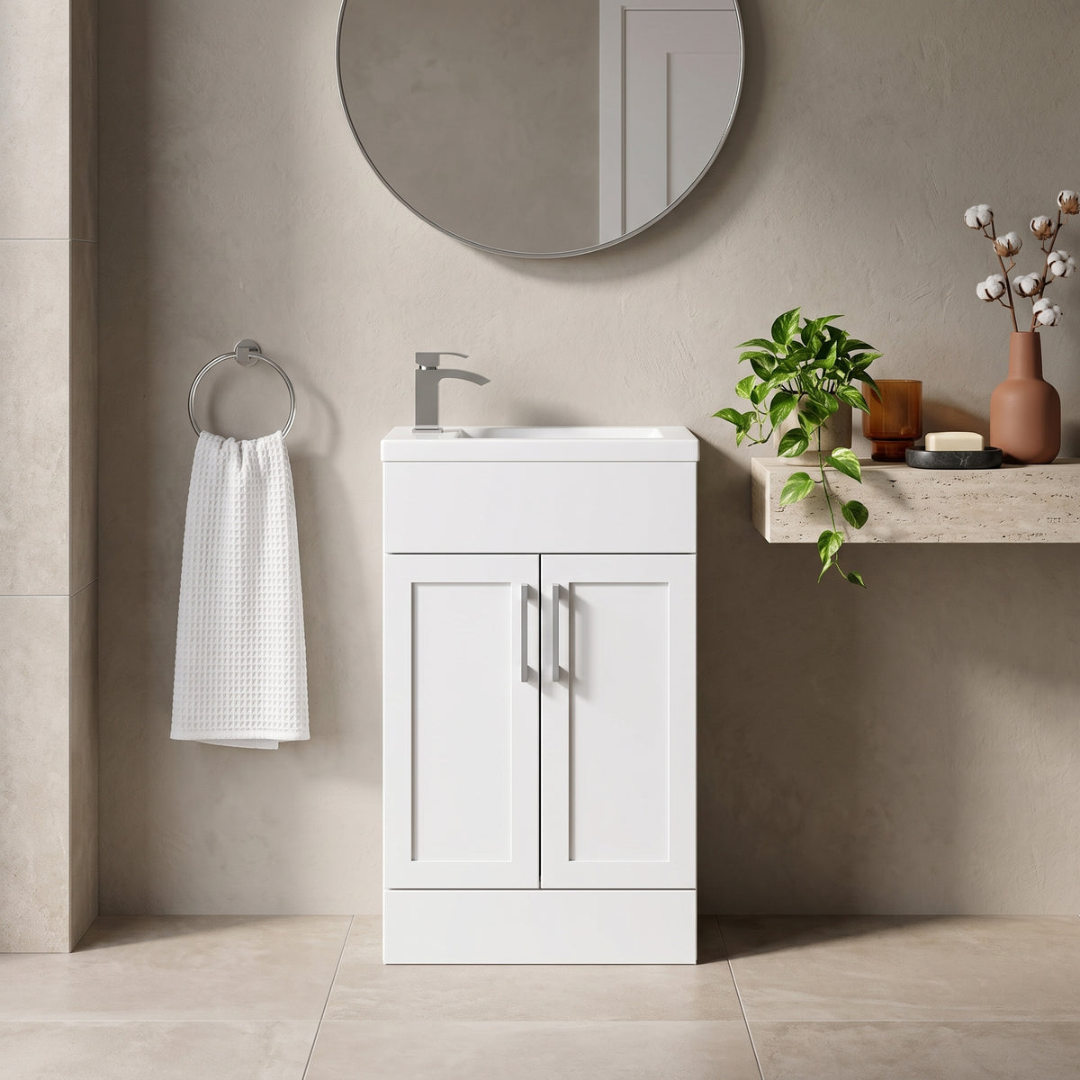 Fairford Union Style Shaker Matt White 500mm Slimline Vanity Unit