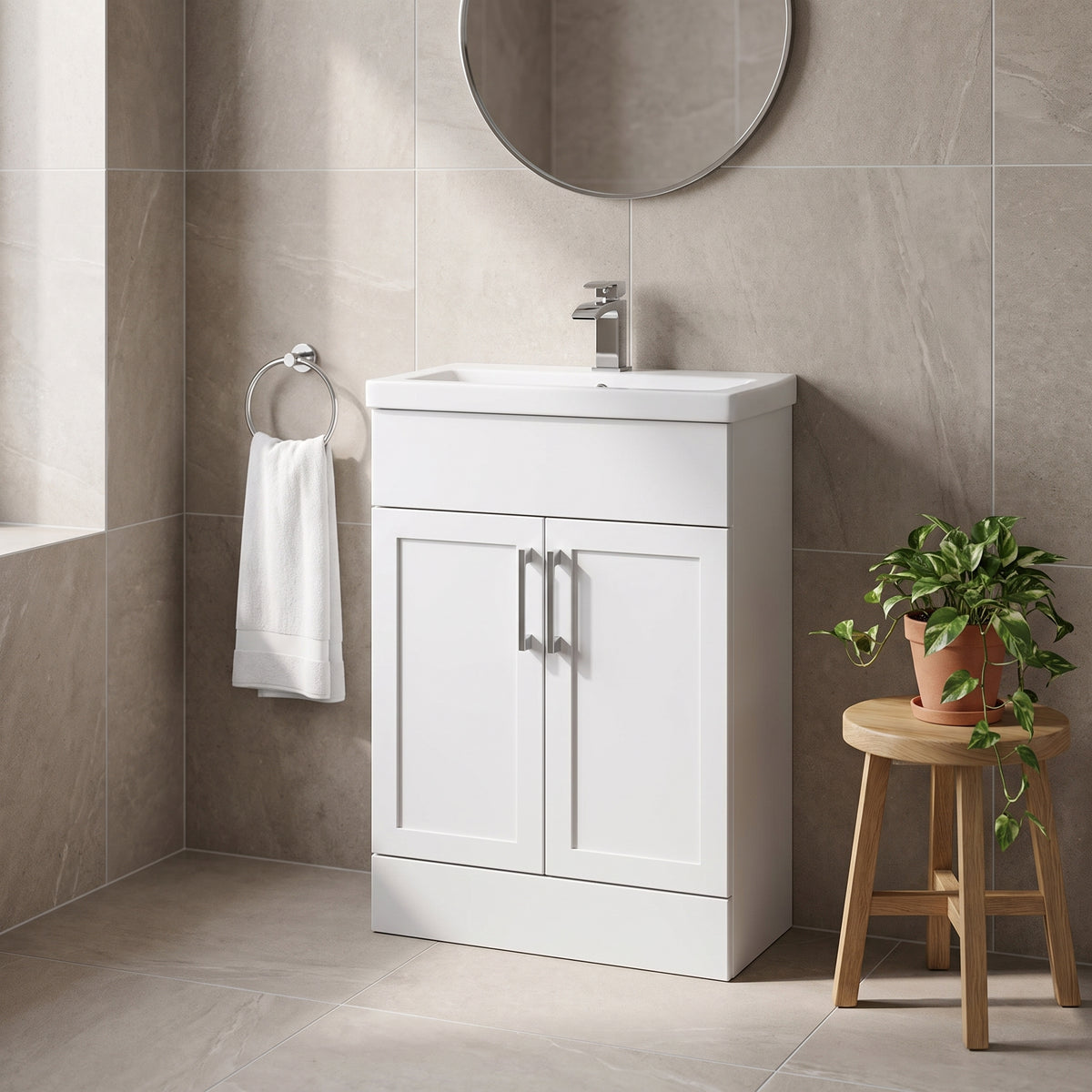 Fairford Union Style Shaker Matt White 600mm Slimline Vanity Unit