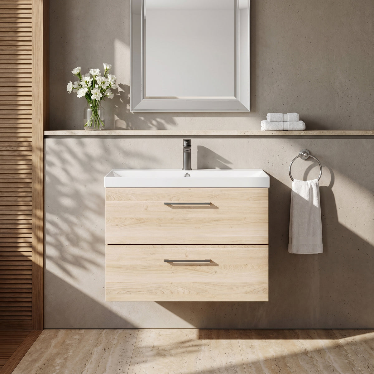 Fairford Aspri Bleached Oak 800mm 2 Drawer Wall Hung Vanity Unit