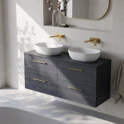Fairford Aspri Black Woodgrain 1200mm 4 Drawer Wall Hung Vanity Unit with Worktop
