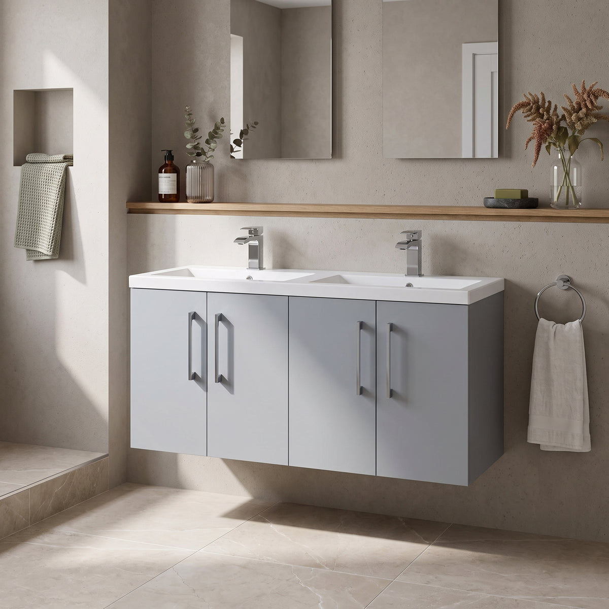 Fairford Aspri Satin Grey 1200mm 4 Door Wall Hung Vanity Unit