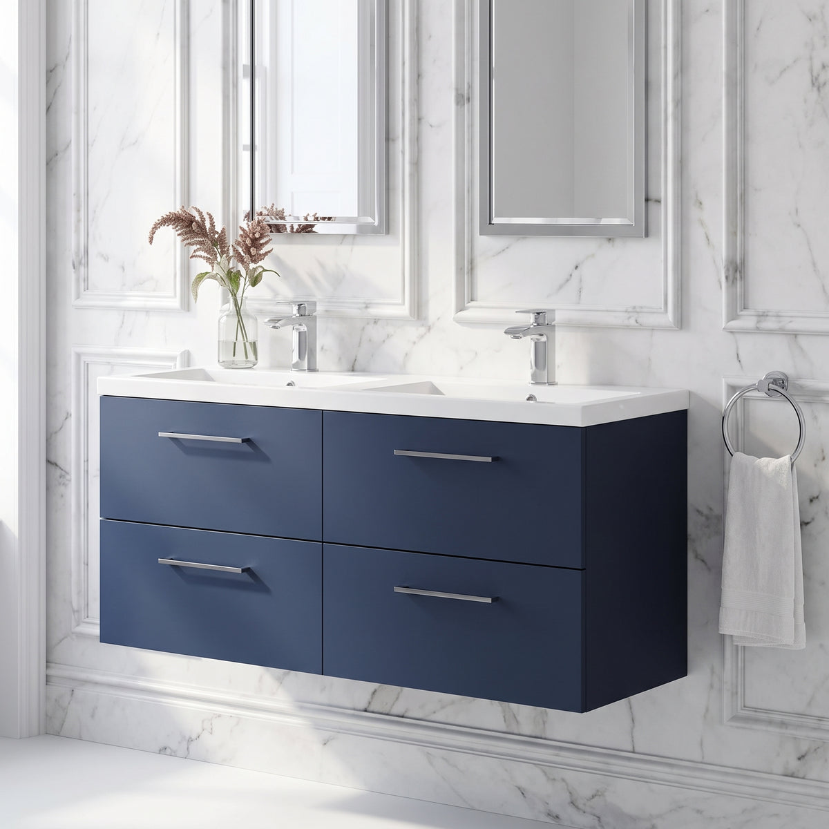 Fairford Aspri Midnight Blue 1200mm 4 Drawer Wall Hung Vanity Unit