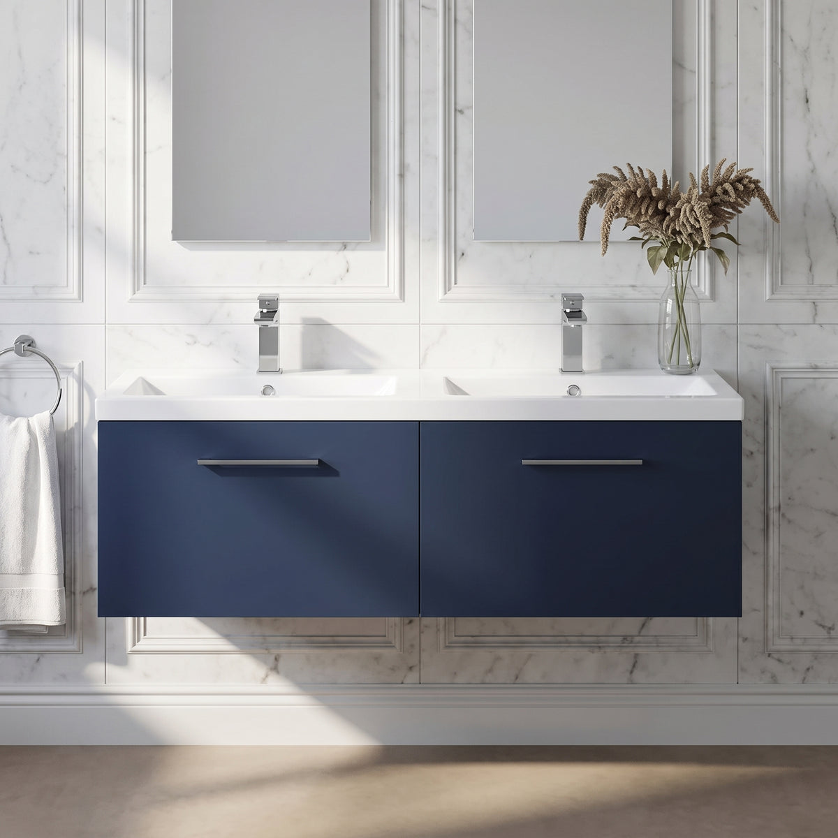 Fairford Aspri Midnight Blue 1200mm 2 Drawer Wall Hung Vanity Unit