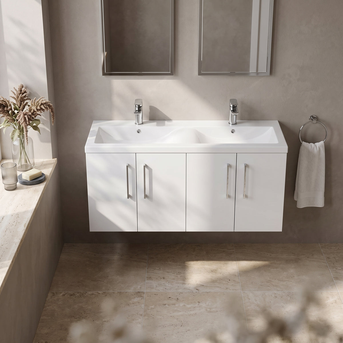 Fairford Aspri Gloss White 1200mm 4 Door Wall Hung Vanity Unit