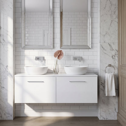 Fairford Aspri Gloss White 1200mm 2 Drawer Wall Hung Vanity Unit with Worktop