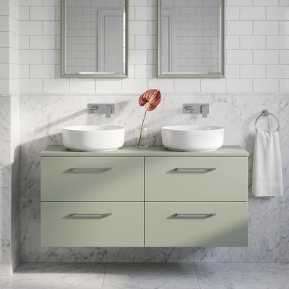 Fairford Aspri Satin Green 1200mm 4 Drawer Wall Hung Vanity Unit with Worktop