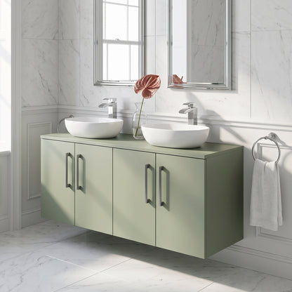 Fairford Aspri Satin Green 1200mm 4 Door Wall Hung Vanity Unit with Worktop