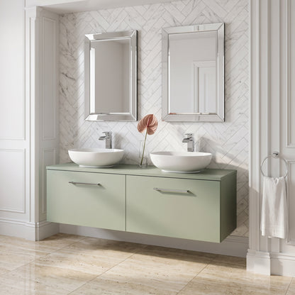 Fairford Aspri Satin Green 1200mm 2 Drawer Wall Hung Vanity Unit with Worktop