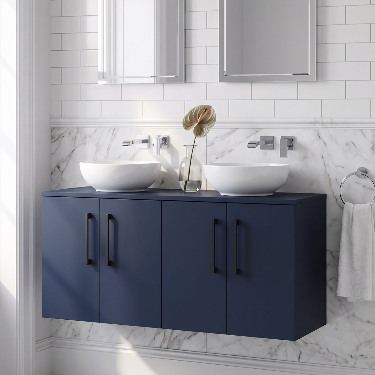 Fairford Aspri Midnight Blue 1200mm 4 Door Wall Hung Vanity Unit with Worktop