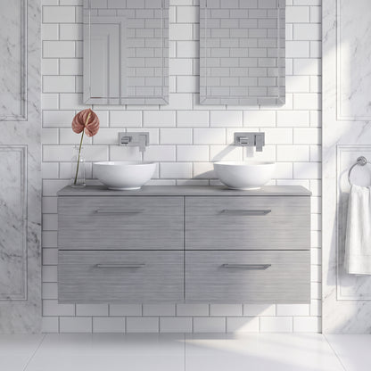 Fairford Aspri Grey Woodgrain 1200mm 4 Drawer Wall Hung Vanity Unit with Worktop
