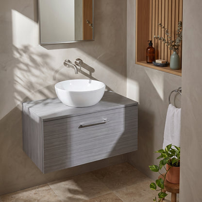 Fairford Aspri Grey Woodgrain 800mm 1 Drawer Wall Hung Vanity Unit with Worktop