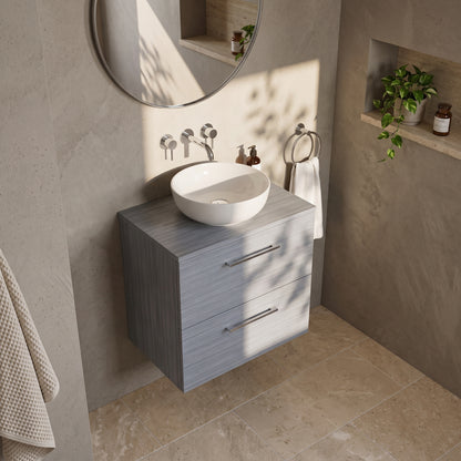 Fairford Aspri Grey Woodgrain 600mm 2 Drawer Wall Hung Vanity Unit with Worktop