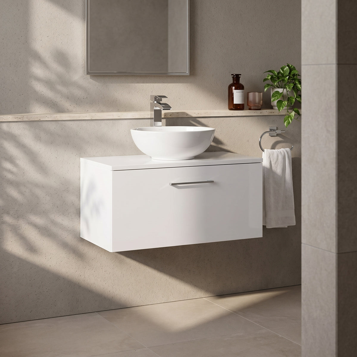 Fairford Aspri Gloss White 800mm 1 Drawer Wall Hung Vanity Unit with Worktop